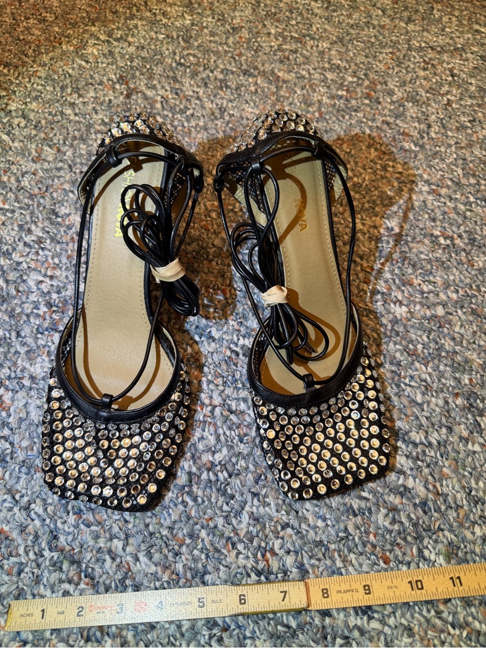 Women’s size 11 fashion nova 4.5” high heels square toe bedazzled strappy - Picture 11 of 11